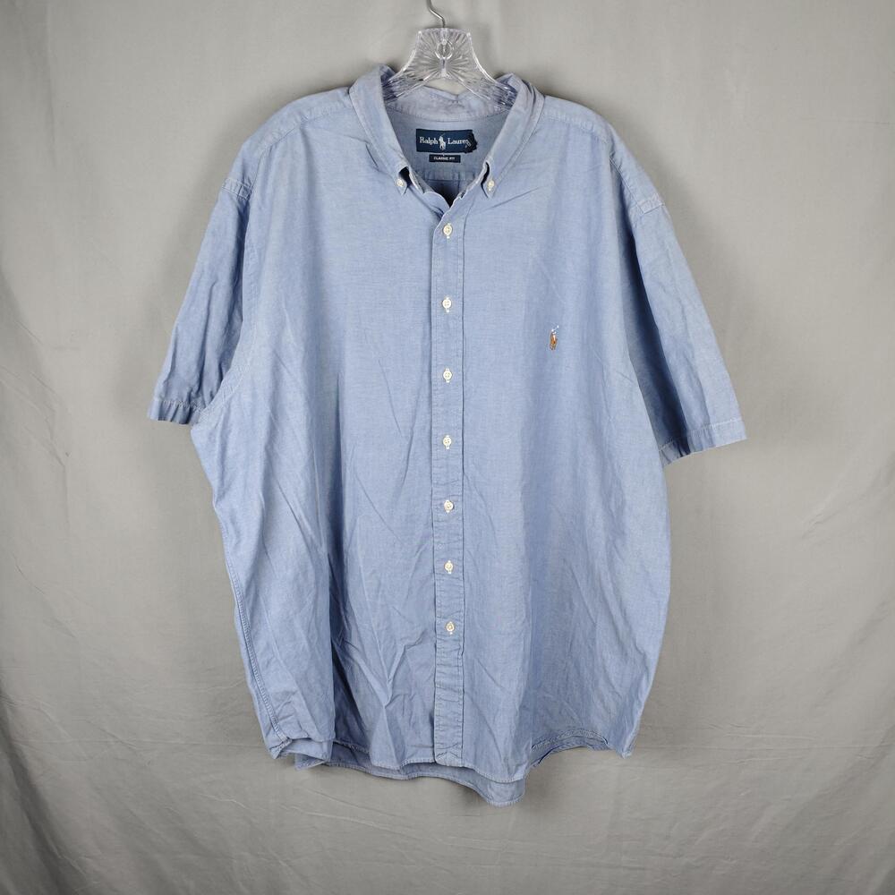 Ralph Lauren Shirt Mens 2XB Blue Chambray Classic Fit Button Down Short Sleeve